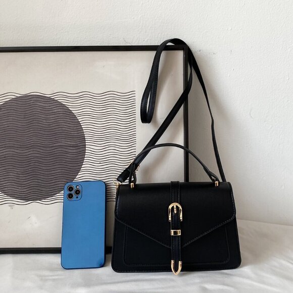 Black Casual Women's Lightweight Buckle Decor Square Bag - Picture 5 of 5